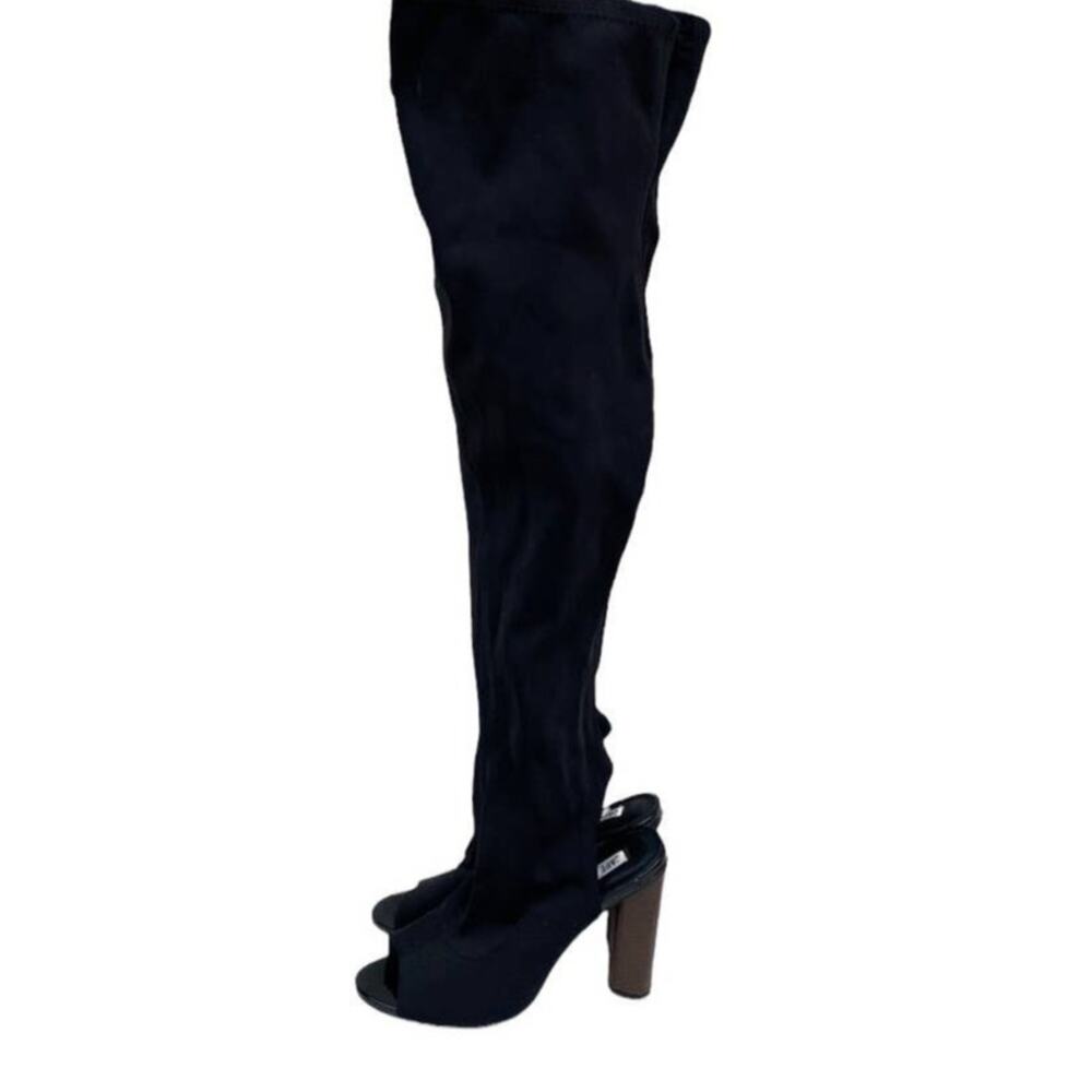Cape Robbin Black Lycra Peep Toe OTK Boots 7